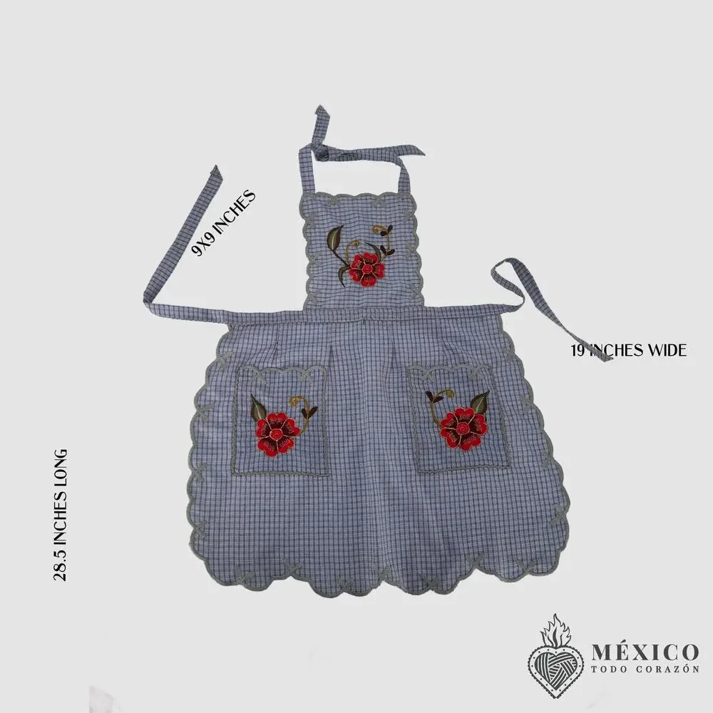 Mexican Embroidered Bib Apron for Women – Multicolor with Floral Design